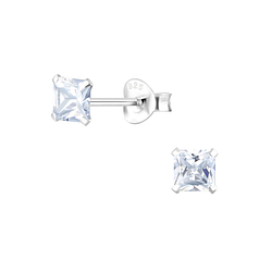 Wholesale 4mm Square Cubic Zirconia Silver Stud Earrings