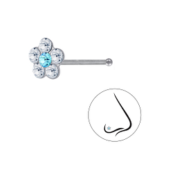 Wholesale Silver Flower Crystal Nose Stud With Ball - Pack of 10