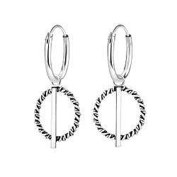 Wholesale Silver Circle and Bar Charm Hoop Earrings