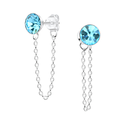 Wholesale 6mm Crystal Silver Stud Earrings with Chain