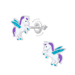 Wholesale Silver Winged Unicorn Screw Back Earrings