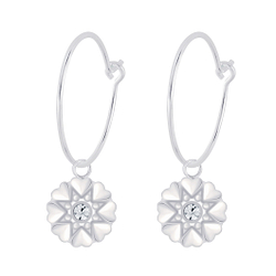 Wholesale Silver Flower Crystal Charm Hoop Earrings