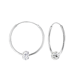 Wholesale Silver Crystal Ball 25mm Hoop Earrings