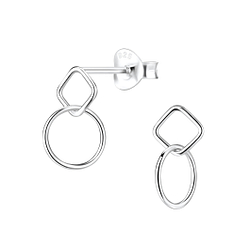 Wholesale Silver Square and Circle Stud Earrings