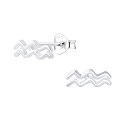 Wholesale Silver Aquarius Zodiac Sign Stud Earrings