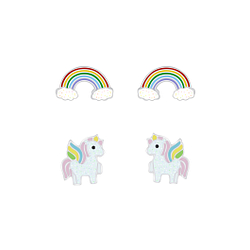 Wholesale Silver Rainbow and Unicorn Stud Earrings Set