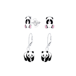 Wholesale Silver Panda Earrings Set