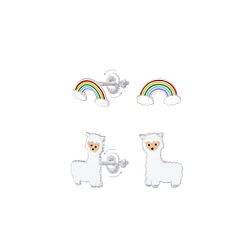 Wholesale Silver Rainbow and Alpaca Screw Back Earrings Set