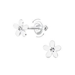 Wholesale Silver Flower Screw Back Earrings