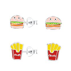 Wholesale Silver Burger and French Fries Stud Earrings Set