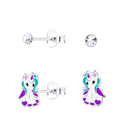 Wholesale Silver Unicorn Stud Earrings Set
