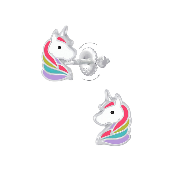 Wholesale Silver Unicorn Screw Back Earrings