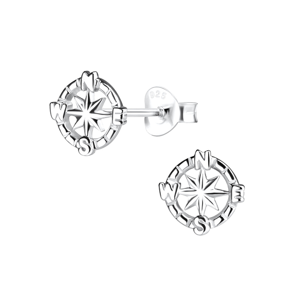 Wholesale Silver Compass Stud Earrings