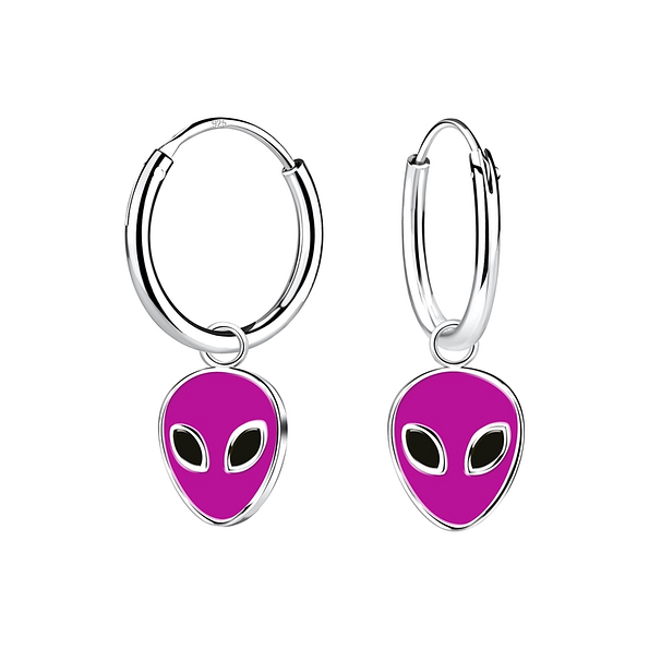 Wholesale Silver Alien Charm Hoop Earrings