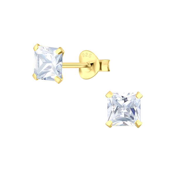 Wholesale 5mm Square Cubic Zirconia Silver Stud Earrings