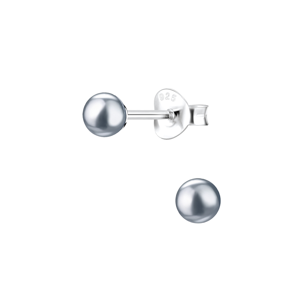 4mm Pearl Silver Stud Earrings - Wholesale - 1435