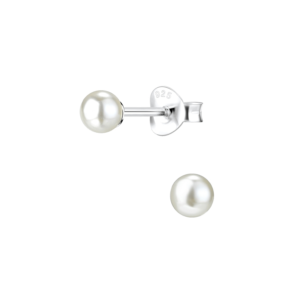 4mm Pearl Silver Stud Earrings - Wholesale - 1435
