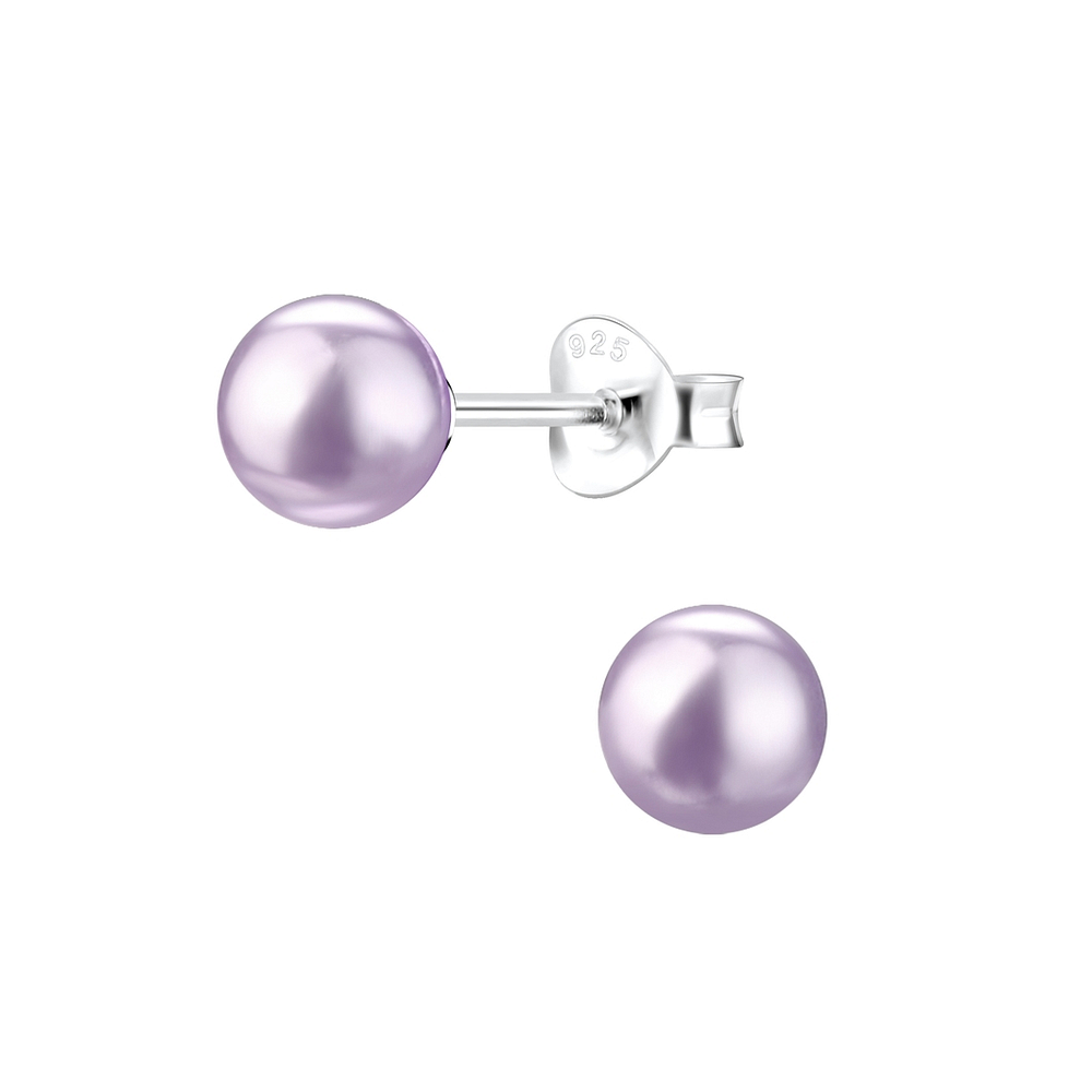 6mm Pearl Silver Stud Earrings - Wholesale - 1437
