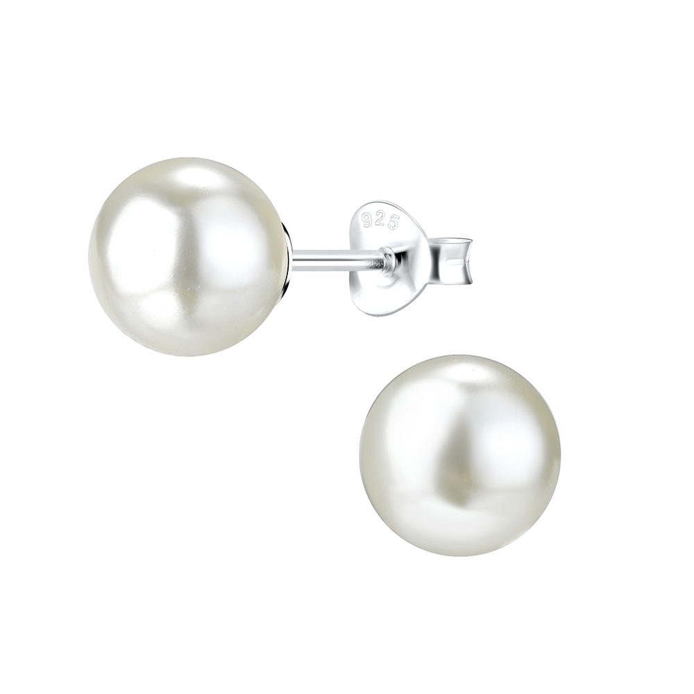 8mm Pearl Silver Stud Earrings - Wholesale - 1439