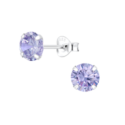 6mm Round Cubic Zirconia Silver Stud Earrings - Wholesale - 1338