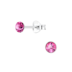 4mm Round Crystal Silver Stud Earrings - Wholesale - 1709