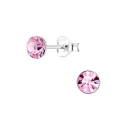 5mm Round Crystal Silver Stud Earrings - Wholesale - 1710