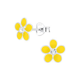 Silver Flower Crystal Stud Earrings - Wholesale - 1835