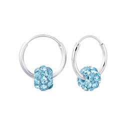 Silver Crystal Ball Charm Hoop Earrings - Wholesale - 1937