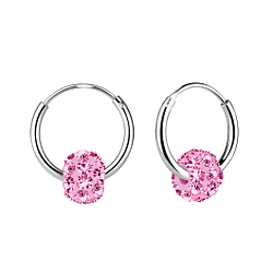 Silver Crystal Ball Charm Hoop Earrings - Wholesale - 1937