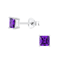 4mm Square Cubic Zirconia Silver Stud Earrings - Wholesale - 2053