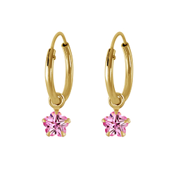 4mm Flower Cubic Zirconia Silver Charm Hoop Earrings - Wholesale - 2260