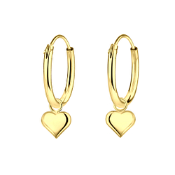 Silver Heart Charm Hoop Earrings - Wholesale - 2240