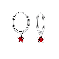 4mm Star Cubic Zirconia Silver Charm Hoop Earrings - Wholesale - 2246