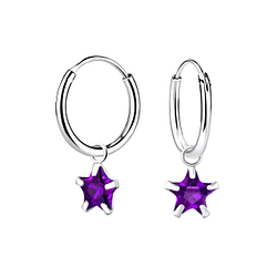6mm Star Cubic Zirconia Silver Charm Hoop Earrings - Wholesale - 2249