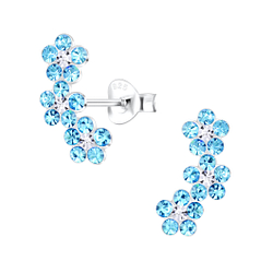 Silver Triple Crystal Flower Stud Earrings - Wholesale - 2537
