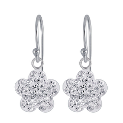 Silver Flower Crystal Earrings - Wholesale - 2698