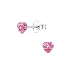 Silver Heart Crystal Stud Earrings - Wholesale - 2995