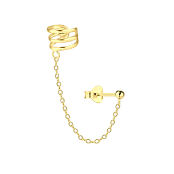 Silver Ball Stud Earring and Triple Line Ear Cuff with Chain - Wholesale - 6207 Silver Ball Stud Earring and Triple Line Ear Cuff with Chain - Wholesale - 6207