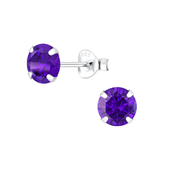 6mm Round Cubic Zirconia Silver Stud Earrings - Wholesale - 1338