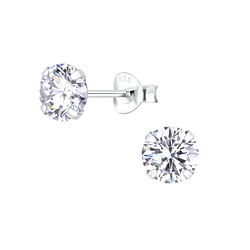6mm Round Cubic Zirconia Silver Stud Earrings - Wholesale - 1338