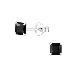 4mm Square Cubic Zirconia Silver Stud Earrings - Wholesale - 1332
