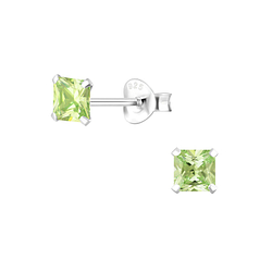 4mm Square Cubic Zirconia Silver Stud Earrings - Wholesale - 1332