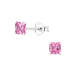 4mm Square Cubic Zirconia Silver Stud Earrings - Wholesale - 1332