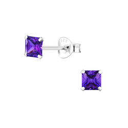 4mm Square Cubic Zirconia Silver Stud Earrings - Wholesale - 1332