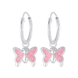 Silver Butterfly Charm Hoop Earrings - Wholesale - 4424
