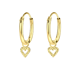 Silver Heart Charm Hoop Earrings - Wholesale - 6516