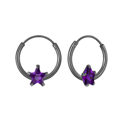 4mm Star Cubic Zirconia Silver Hoop Earrings - Wholesale - 3676