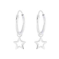 Silver Star Charm Hoop Earrings - Wholesale - 4735