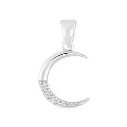 Silver Cubic Zirconia Crescent Moon Pendant - Wholesale - 5021