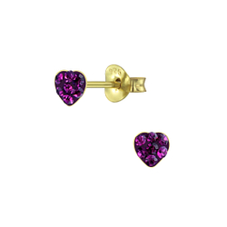 Silver Heart Crystal Stud Earrings - Wholesale - 5576